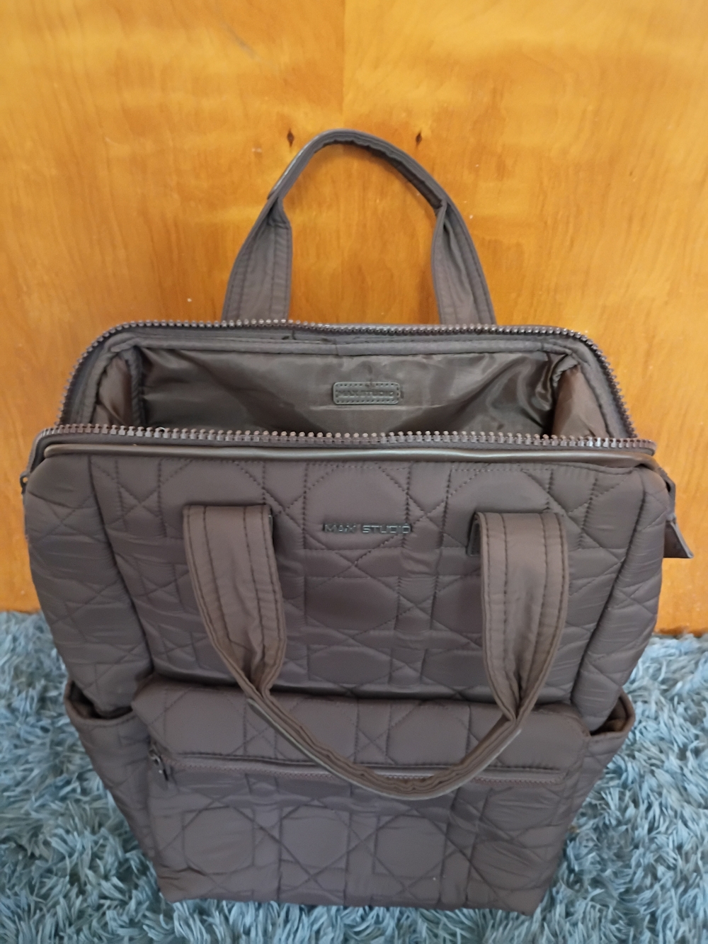 Quilted Brown Nylon Travel Back Pack